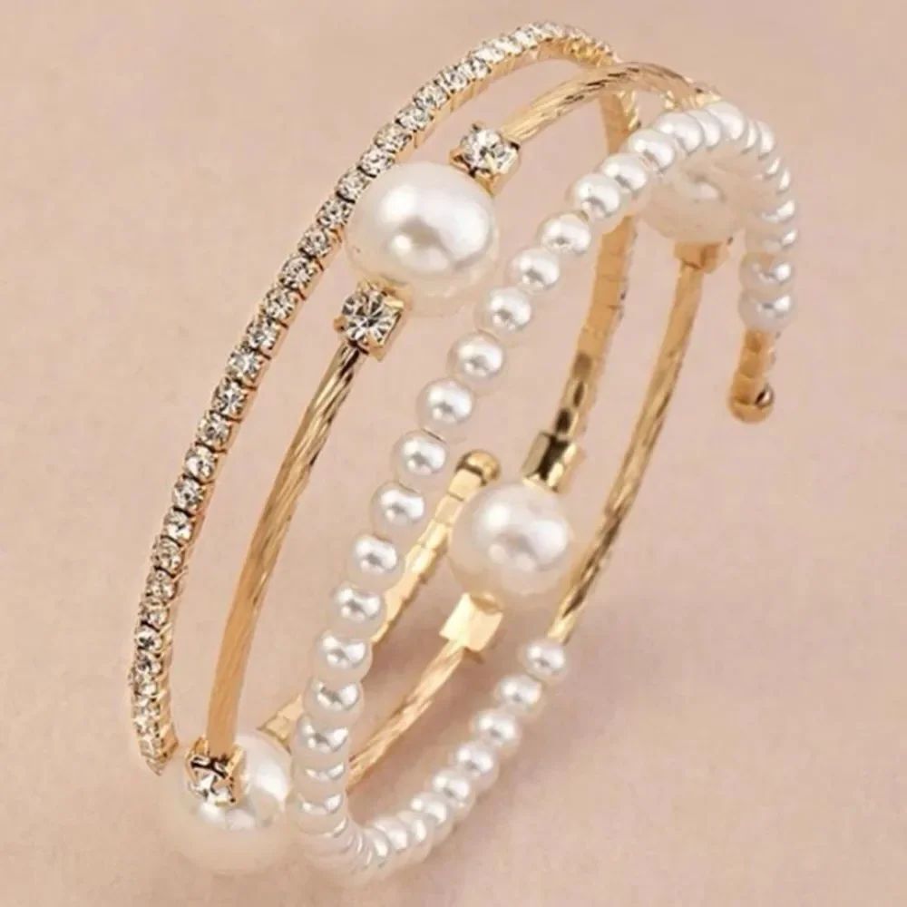 3for$20 1pc Elegant And Creative Faux Pearl & Rhinestone Encrusted Bracelet